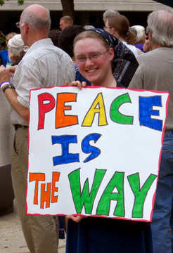 Christine Wilkinson at Peace Rally in Des Moines, Iowa.